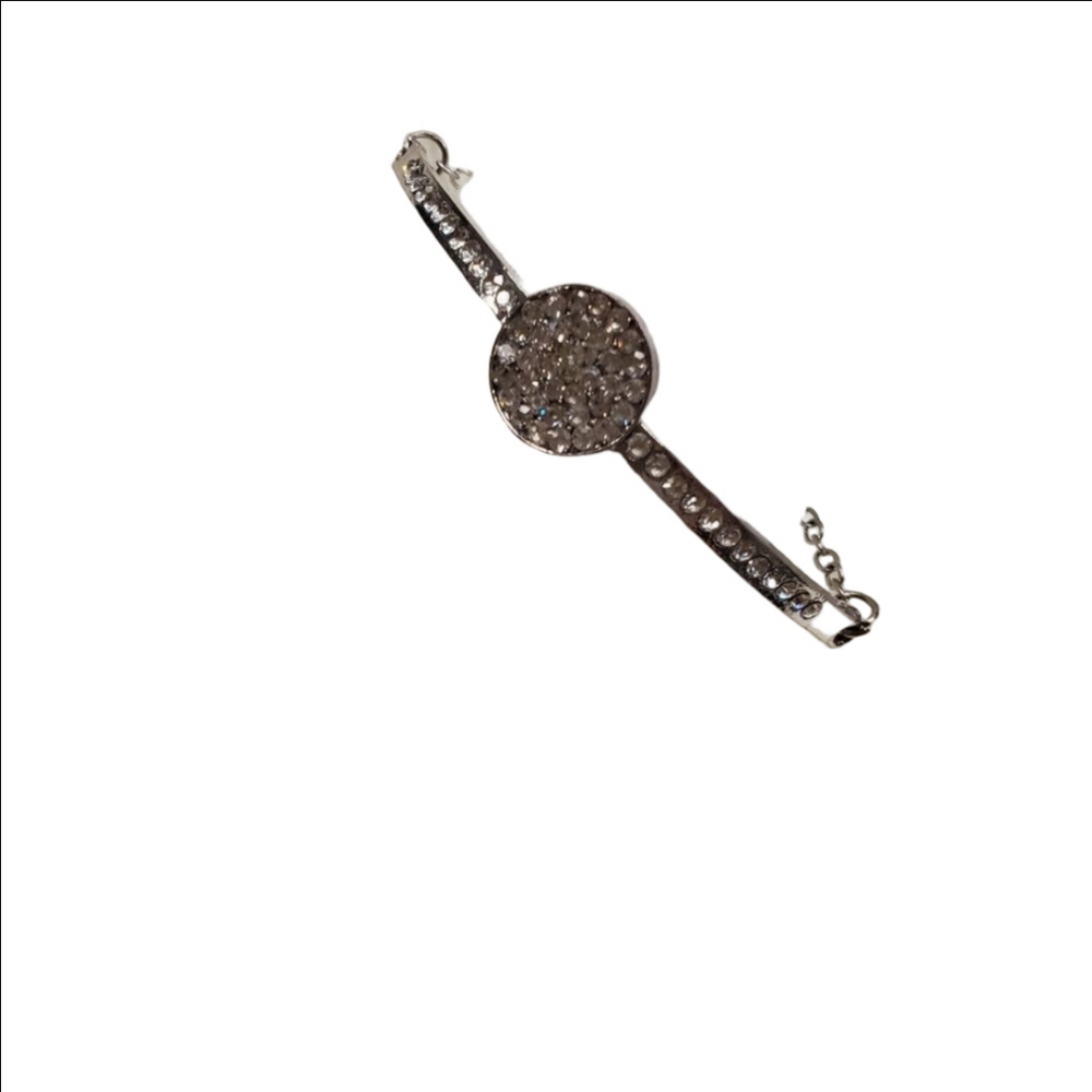 Silver Rhinestone Circle Bar Bracelet Adjustable